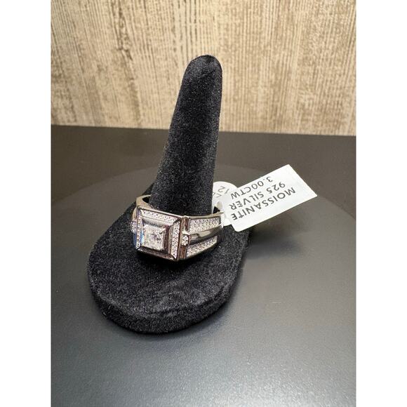 Sz. 12 - 3ct Moissanite Stamped 925 Sterling Silver Men Ring - Picture 3 of 6